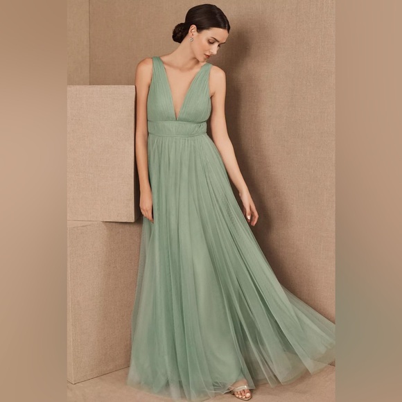 Jenny Yoo Dresses & Skirts - Jenny Yoo Sage Green Tulle V-Neck Evening Gown